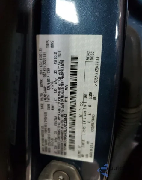 2020 Ford Escape Se из США, поврежденный, VIN 1FMCU9G63LUC22962